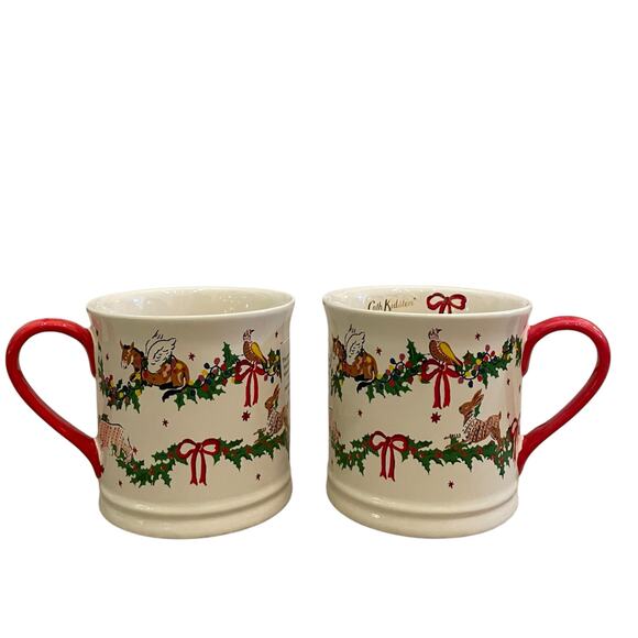 Set of 2 Cath Kidston CHRISTMAS Red Bow Animal Garland Mug Holiday Tea Cup New - Picture 10 of 15